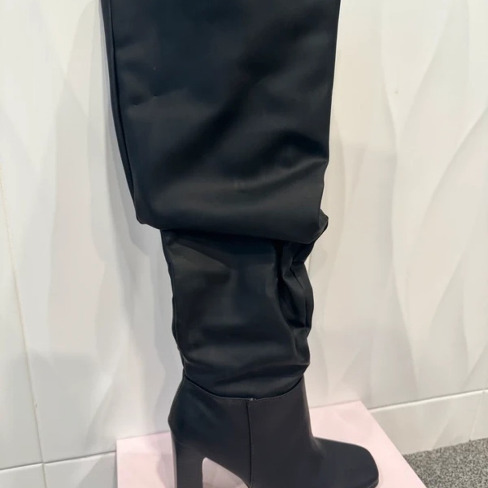 Women's Black Over-the-Knee Slouch Boot with Block Heel